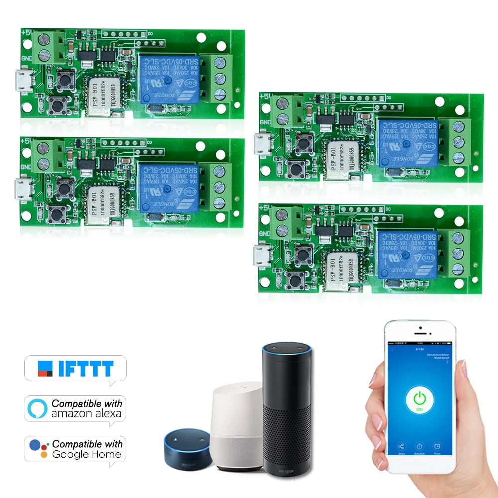 4pcs EWeLink USB 5 В Wifi переключатель беспроводной релейный модуль умный дом автоматизация модуль дистанционное управление таймер переключатель для Alexa Google Home - Комплект: 4pcs