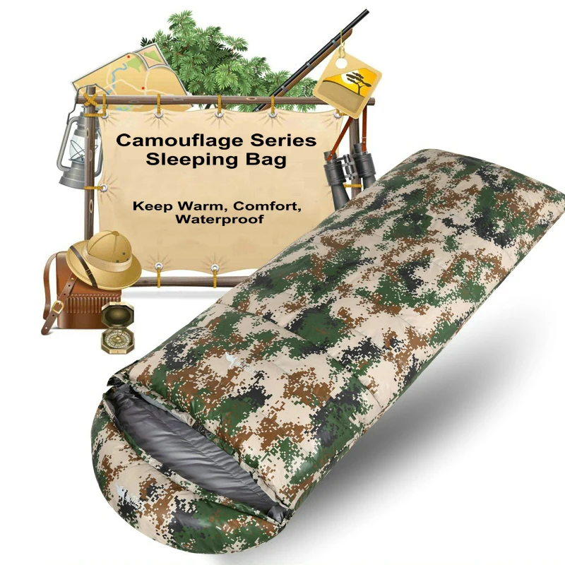 

Portable Camo Envelope Type Down Sleeping Bag Spring Autumn Outdoor Camping Waterproof Sleeping Bags Duck Down Content 600g