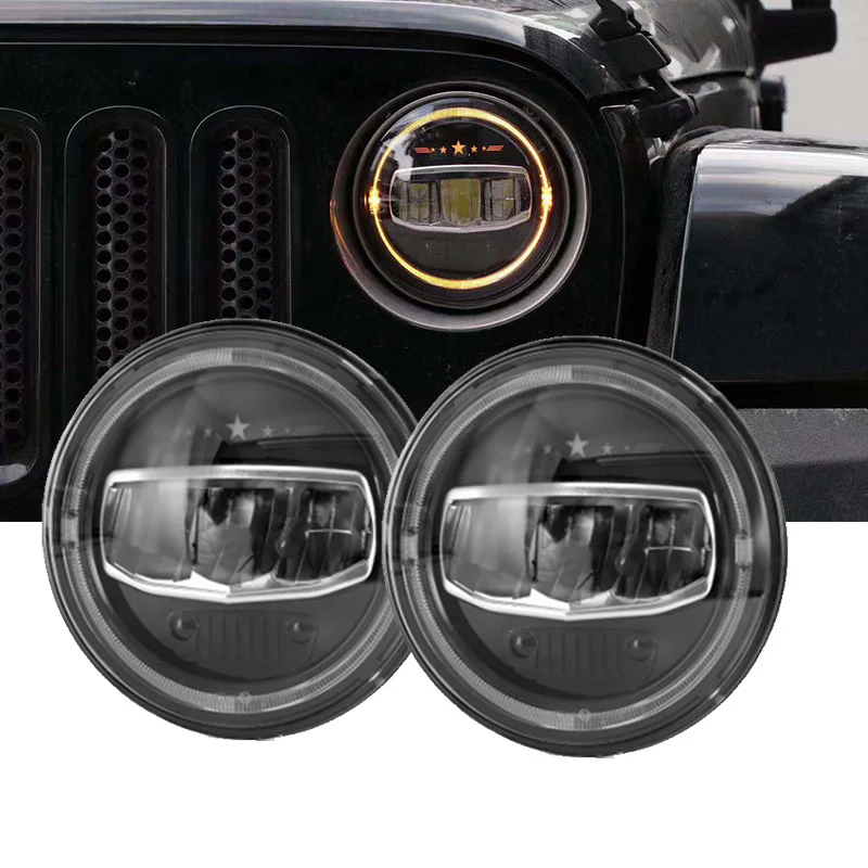 

7 Inch Round Halo Led Headlight for Jeep Wrangler Unlimited JK 7" DRL Angle Eyes For Lada Niva led Projector headlamps