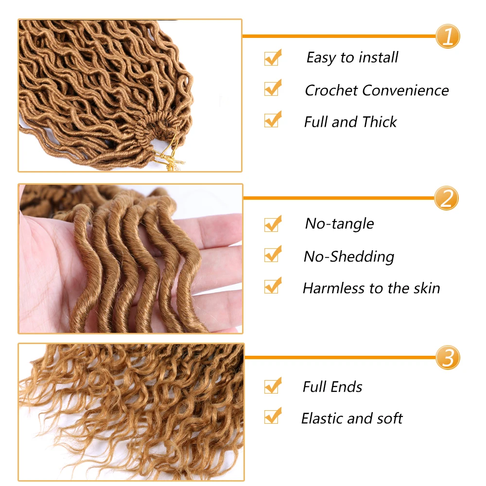 Mtmei Hair Goddess Faux Locs Crochet Hair 18&ldquo; 24Strands Wave Dreadlocks Black Brown Burgundy Ombre Braiding Extensions