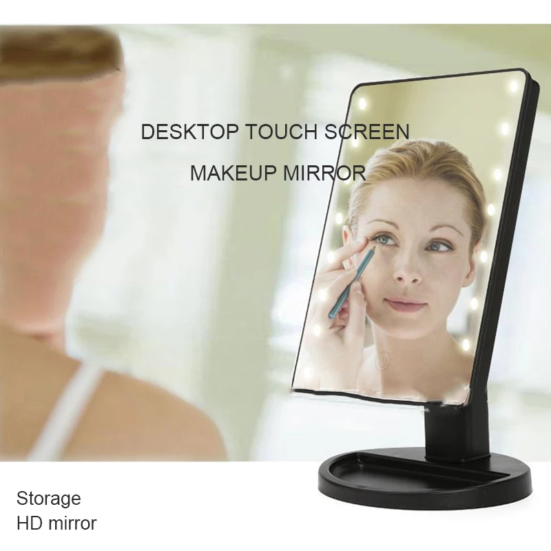

2019 New Makeup Mirror Touch Sensing LED Desktop Receiving Mirror 16 Lights Makeup Mirror For Table Model 180 Rotations