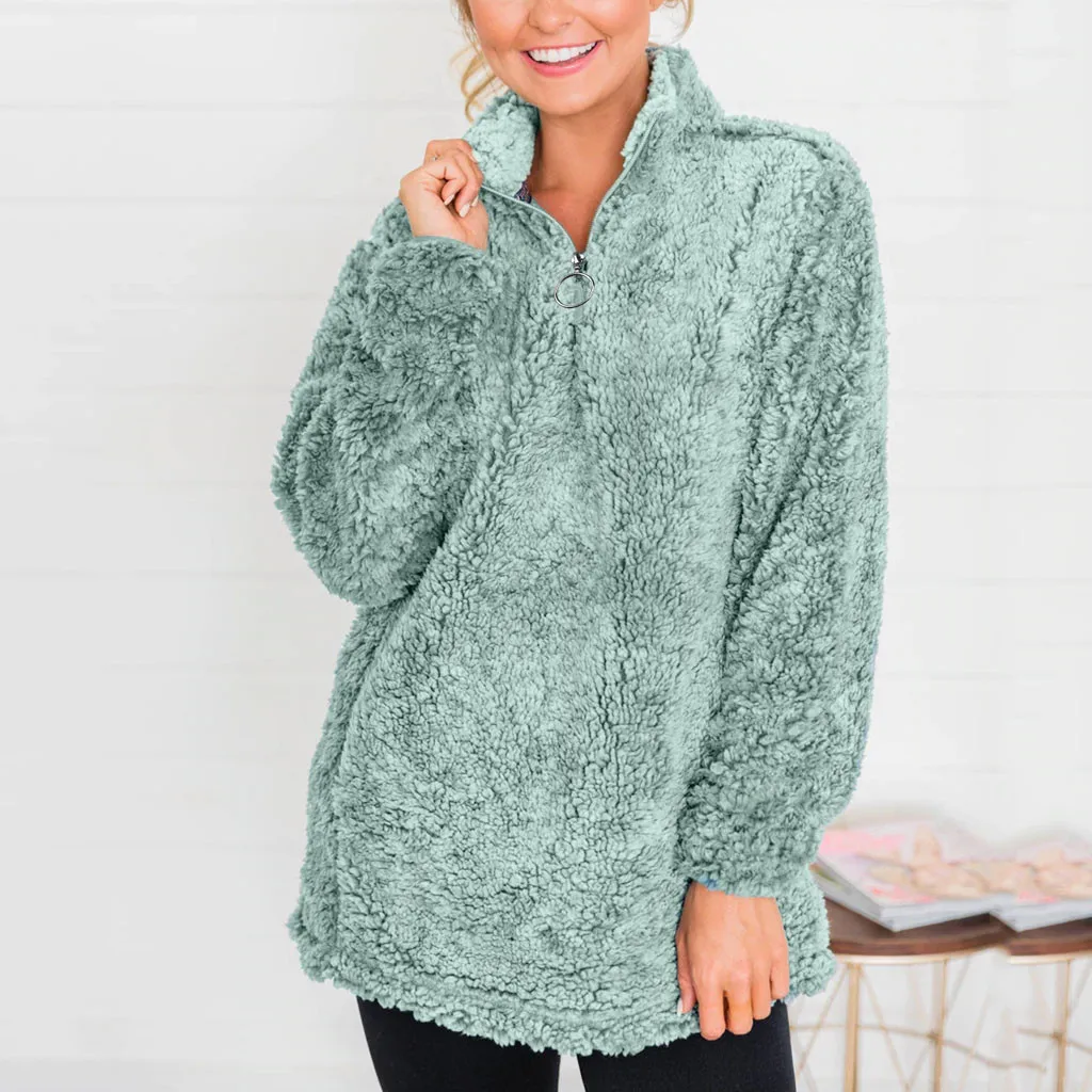 Женская модная осенне-зимняя теплая плюшевая куртка с длинными рукавами, толстовки на молнии, толстовки с капюшоном, повседневные Простые Хлопковые женские толстовки