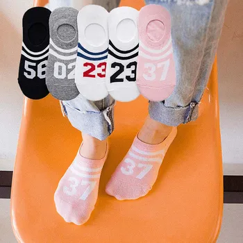 

Summer Woman Cotton Invisible Socks Stripe Number Motion Socks Breathable Comfortable Shallow Mouth Short Sock
