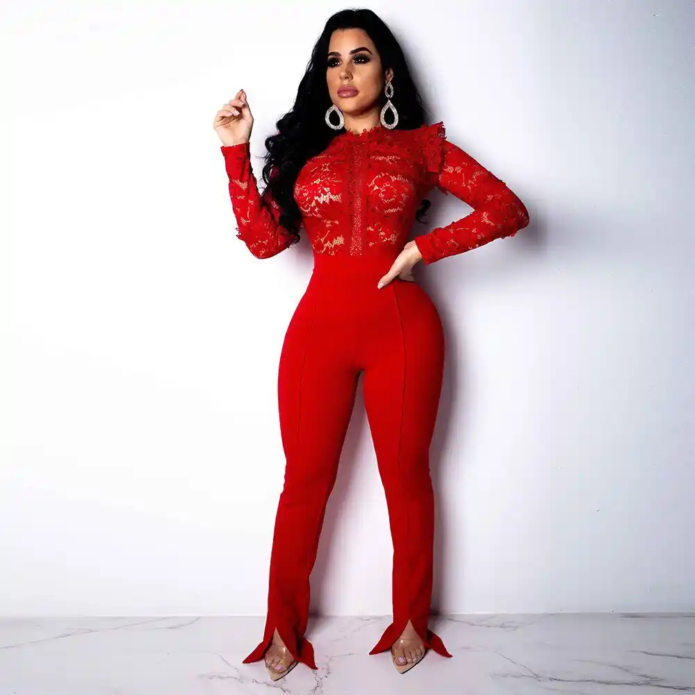 Lace red jumpsuit Clearance