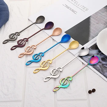 

7 Colors Stainless Steel Musical Notes Spoon Coffee Tea Spoon Ice Cream Tools Kitchen Flatware Gadgets Creative Gift Tableware