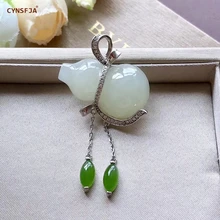 CYNSFJA Real Certified Natural Hetian Jade 925 Sterling Silver Amulets Lucky Gourd Jade Pendant High Quality Best Birthday Gifts