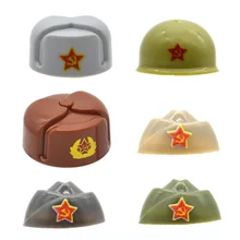 10 adet/grup Ushanka kask WW2 sovyetler birliği şapka baskılı kırmızı asker şapkası askeri MOC yapı taşları tuğla çocuklar için oyuncaklar rakamlar(China)