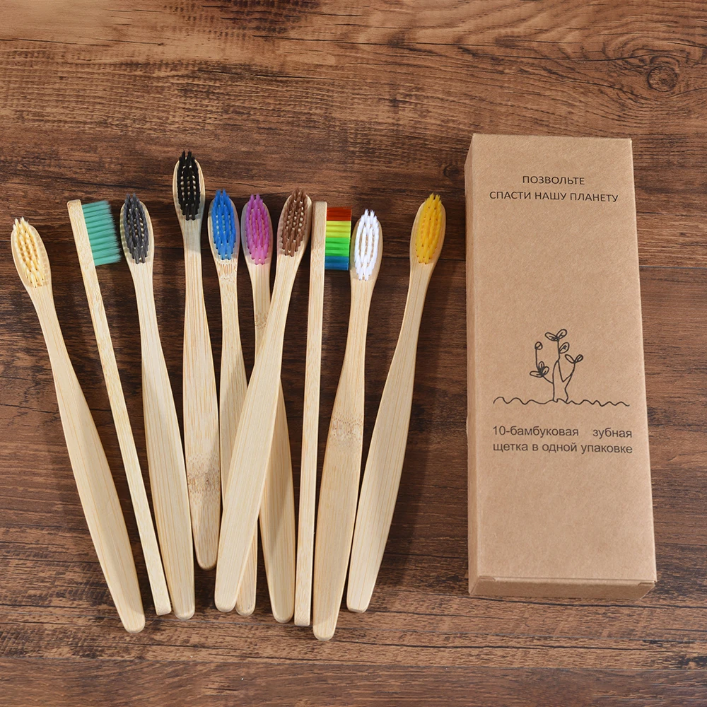 10PCS Toothbrush Colorful Natural Bamboo Set Soft Bristle Toothbrushes Adult Whitening Dental Oral Care | Бытовая техника