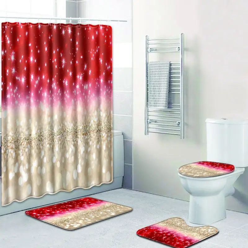 

Stars Print Bathroom Shower Curtain Waterproof Polyester Modern Anti-slip Bath Mat Carpet Toilet Lid Cover Foot Pad Home Decor