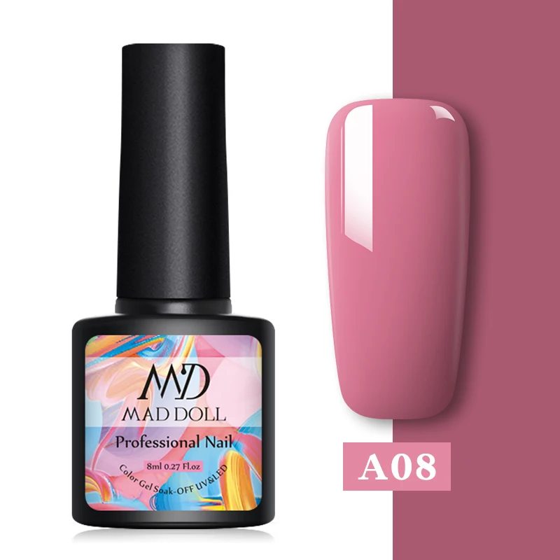 A08 MAD DOLL, 8 мл, УФ-гель для ногтей, розовое золото, блестки, блестки, замачиваются, УФ Гель-лак, Цветной Гель-лак для ногтей, сделай сам, лак для ногтей - Цвет: A08