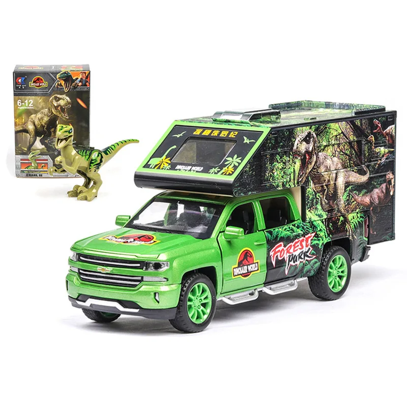 1:32 Масштаб Динозавры юрского периода транспортный грузовик модель мир Diecasts автомобиль игрушки сплав авто с горячим откатом колеса детская машинка игрушка - Цвет: Green transport car