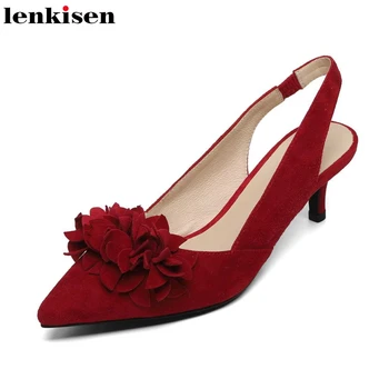 

Lenkisen new gladiator high quality application flowers sheep suede pointed toe thin high heels tender gentlewomen sandals L16