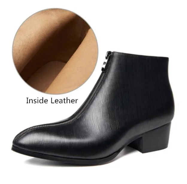 Сезон осень-зима; теплые мужские ботинки из натуральной кожи на высоком каблуке; модные дизайнерские мужские деловые ботильоны под платье на молнии; Качественная Свадебная обувь - Цвет: Inside Leather