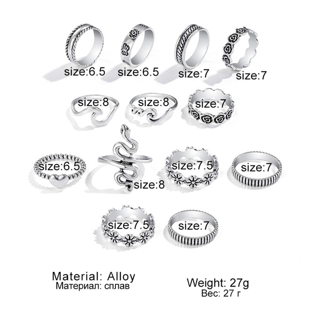 6Pcs Vintage Gothic Butterfly Angle Flower Multi Element Ring Set For Women Men Retro Personality Finger Ring Gifts