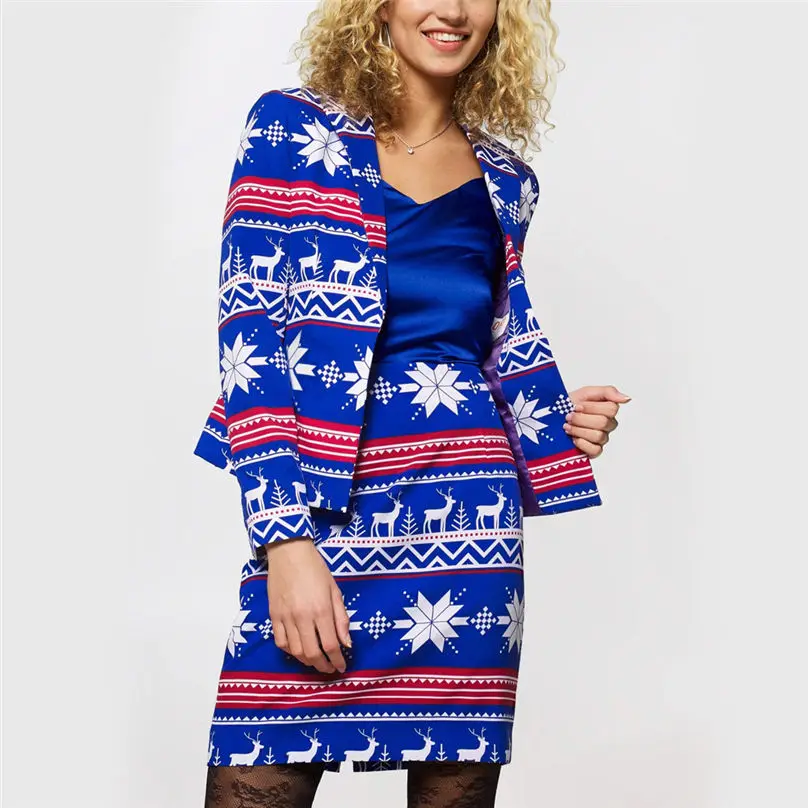 2PC Christmas Women's Autumn And Winter Set Long Sleeve Christmas Fashion Suit Coat + Mini Skirt Suit Women Sets 4O21 (4)