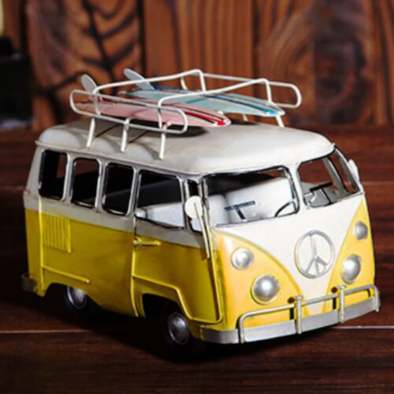 Make Old Handmade Iron Retro Antique Public Bus Skateboard Surf Bus Car Model Decoration Shop Window Jewelry Collection antique european car storage box old car decoration upscale miniature cars crafts jewelry box metal car trinket box gift box