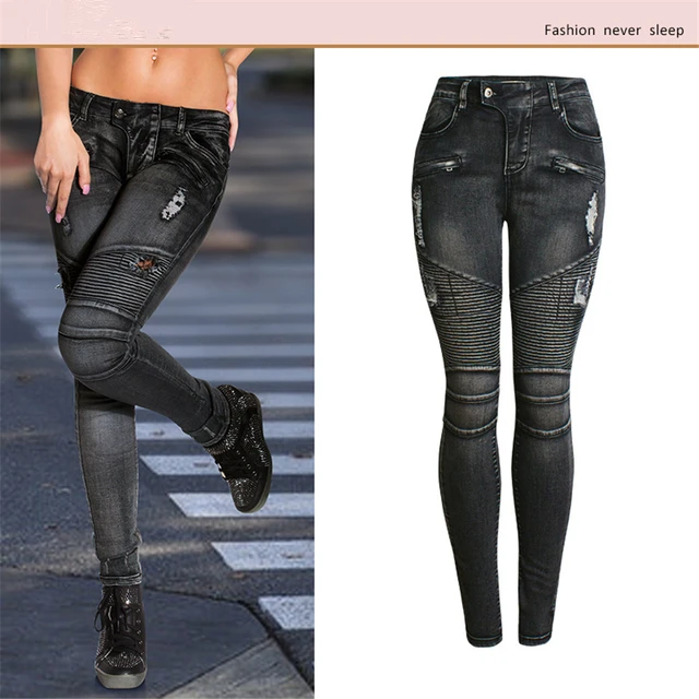 Skinny Biker Jeans Zippers, Women Biker Jeans Zippers