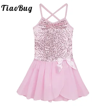 

TiaoBug Kids Girls Sequined Chiffon Figure Skating Dress Gymnastics Leotard Child Ballet Dance Wear Stage Performance Costume
