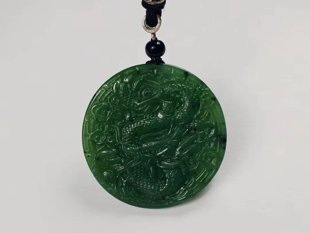 Natural hetian jasper handcarved dragon phoenix jade pendant simple retro pendant temperament jewellery fashion for women men