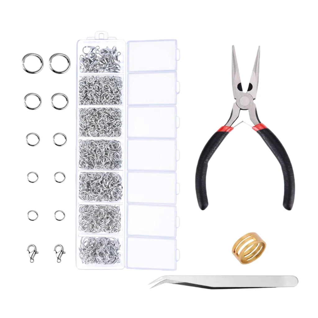 7 Grids Jewellery Findings Kit Lobster Clasps Jump Rings Plier DIY Jewelry Making