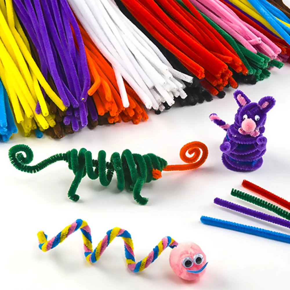100 шт красочные плюшевые палочки для чистки труб из синели спиральные стержни