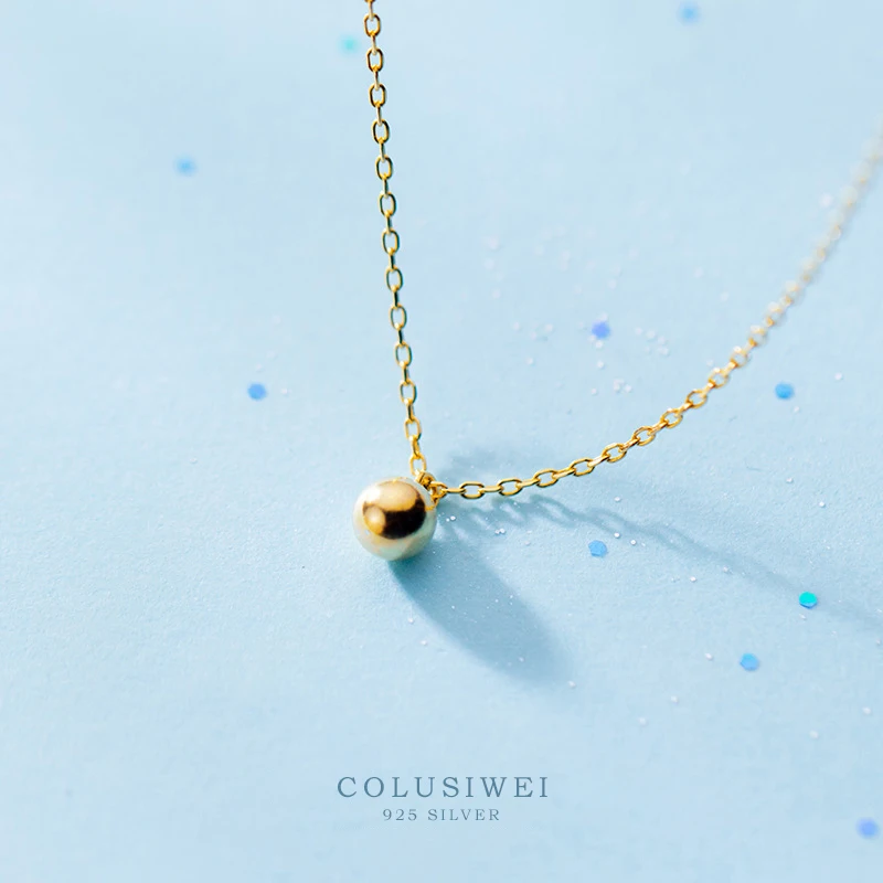 Colusiwei Sterling Silver 925 Cute Gold Color Beads Short Choker Necklace for Women Real 925 Sterling Silver Jewelry Accessories