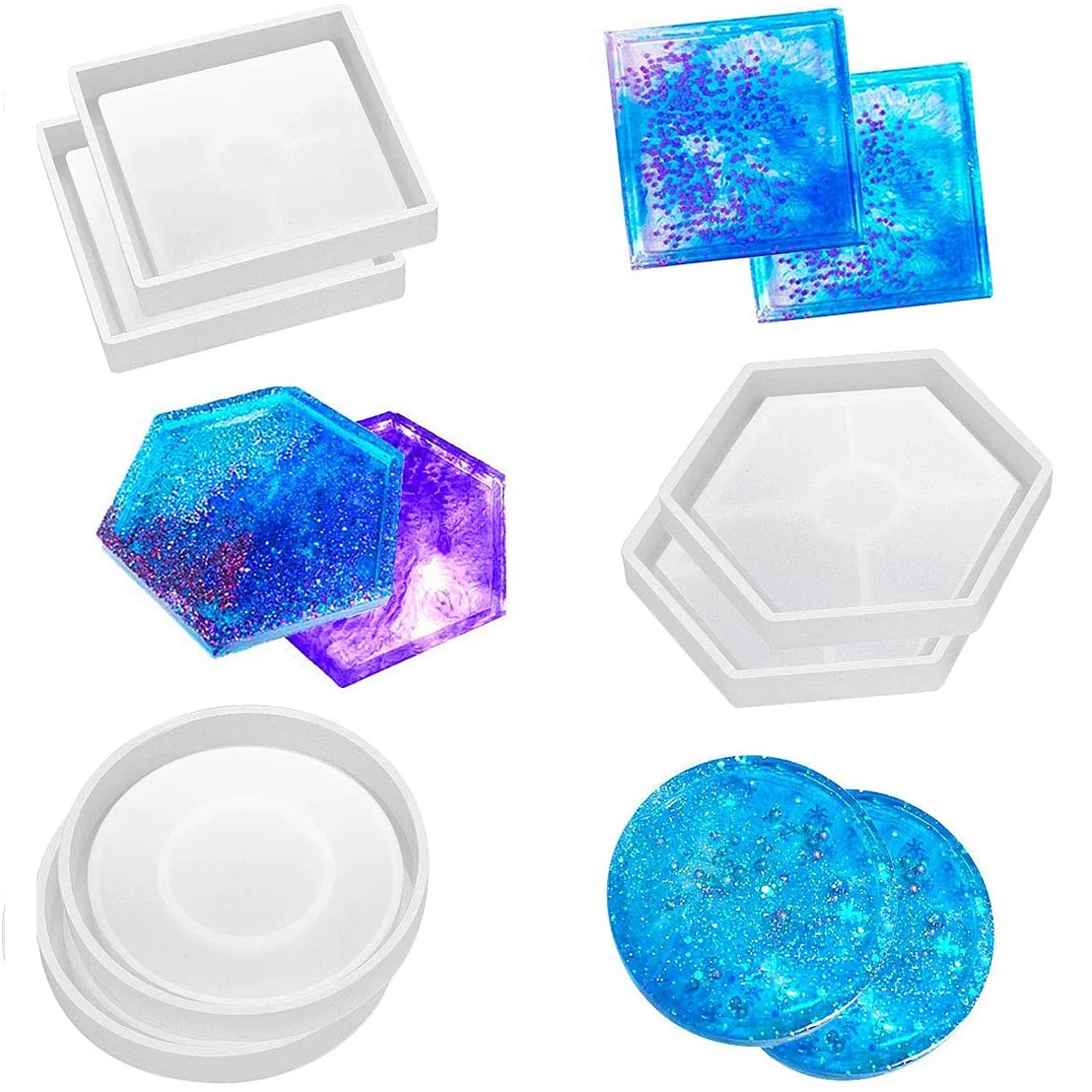 Uds 10 estilos DIY Hexagonal redondo Irregular forma Montaña Rusa bandeja de cristal molde de resina Epoxy amor Base té Montaña Rusa
