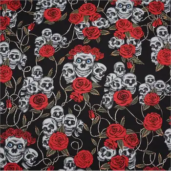 

Skull head rose printing, 12 safety printing cotton canvas, backpack bag, shopping bag, household products, DIY fabric