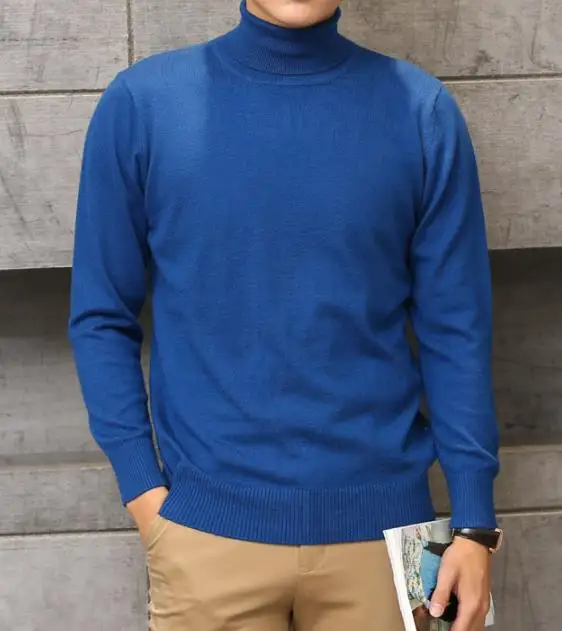 Кашемировый свитер с хомутом для мужчин осень зима sueter hombre одежда классический трикотаж халат Pull Homme пуловеры мужские свитера - Цвет: Синий