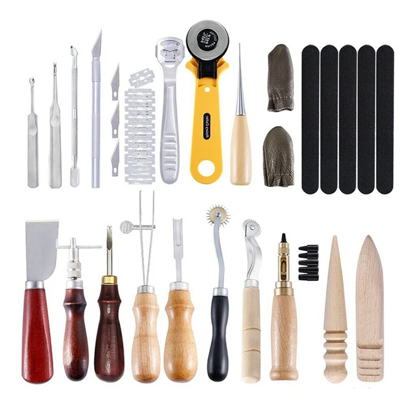

Leather Crafting Hand Tool Kit Thread Cone Wax Thimble Kit for Hand Sewing Sewing Stamping DIY Tool Set