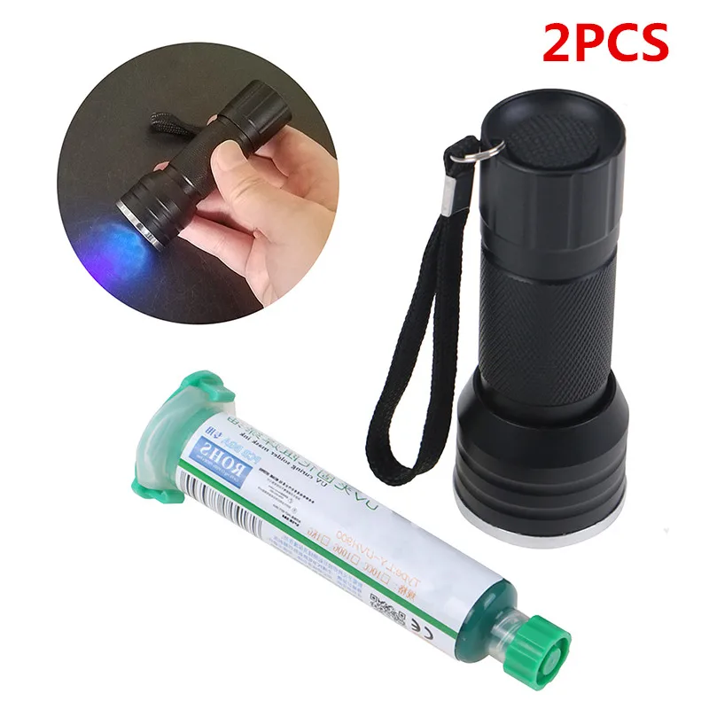 

NEW UV Solder Mask PCB BGA Paint Prevent Corrosive Arcing Soldering Welding Fluxes Oil 10ml + 12led UV Curing Light