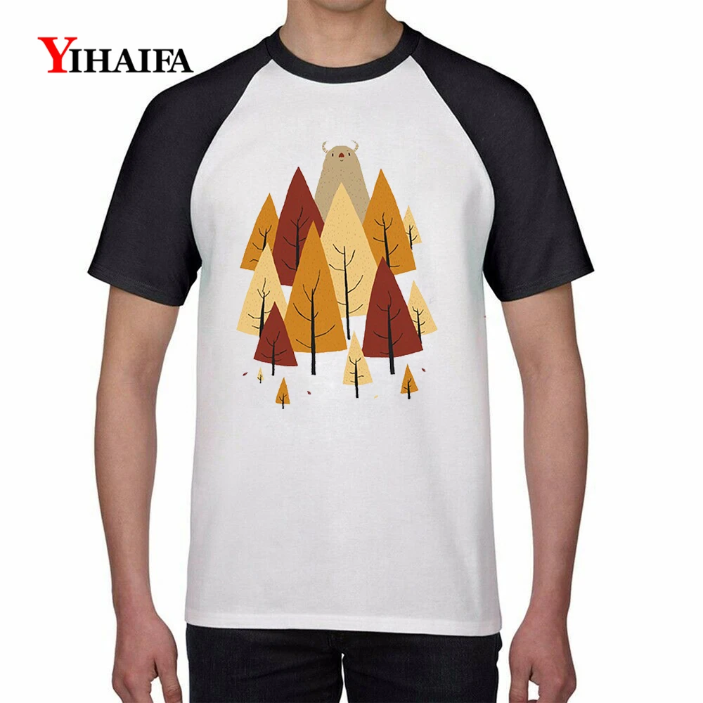 

bluza Print T Shirts Forest Tree Creative Cartoon Raglan Tees Men Male Summer White Unisex Cotton Casual Tops