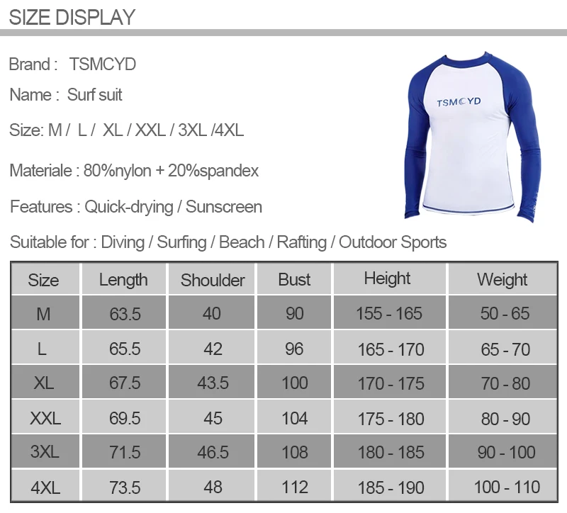 4XL UPF 50+ Men Rash Guards Beach Long Sleeves Surfing Swimming Top Shirts Water Sports Gym Wetsuits Quick-Drying Suit