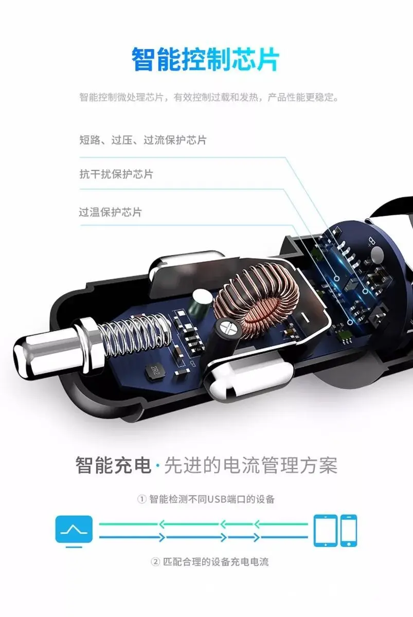 USB Автомобильное зарядное устройство, iPhone X зарядное устройство для мобильного телефона, интеллектуальная быстрая зарядка, двойное 4.8A большое зарядное устройство для автомобиля