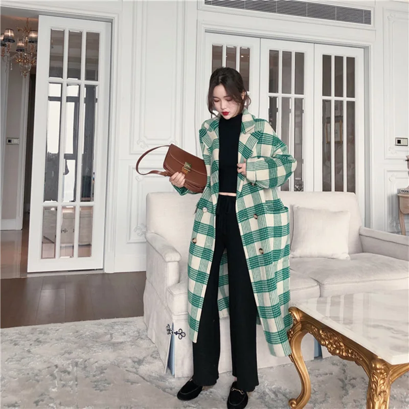 

Net Red New Fashion Woolen Windbreaker Jacket Female Temperament Plaid Woolen Coat Coat Female Long Section Was Thin Windbreaker