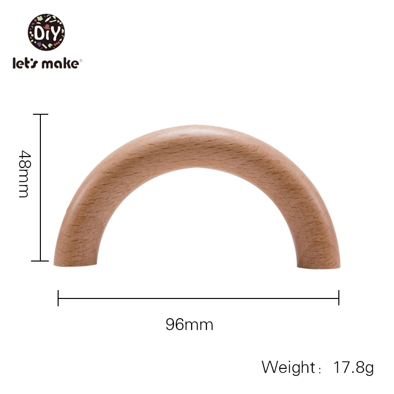 Let's Make 10pcs Baby Teether Wooden Ring Beech Half Ring With Hole 48*96mm Natural Wood Teething DIY Craft Accessories BPA Free