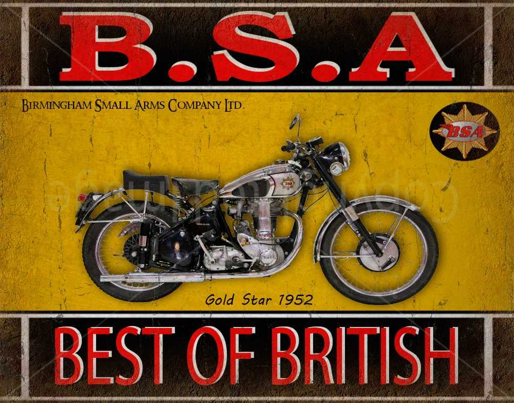 METAL VINTAGE ADVERTISING SIGN GARAGE WALL PLAQUE BSA MOTORCYCLES GOLD STAR 
