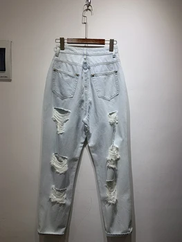 

Women Fashion Jeans 2020 Autumn Hole Pencil Pants Runway Jeans
