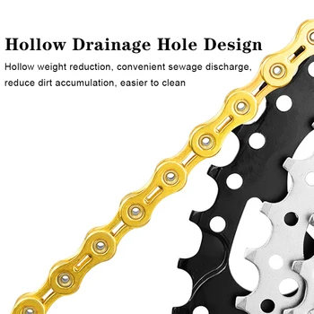 

9/10 Speed Bicycle Chain Semi-hollow Moutain Bike Ultra-light 116L Gold and Silver Wear-resisting Chain Bike Accessory