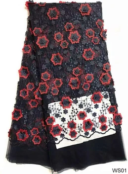 

3D French lace with sequins nd Applique 5 yards/lot 2018 latest design African Lace Fabric For Wedding Dress sequins WS01