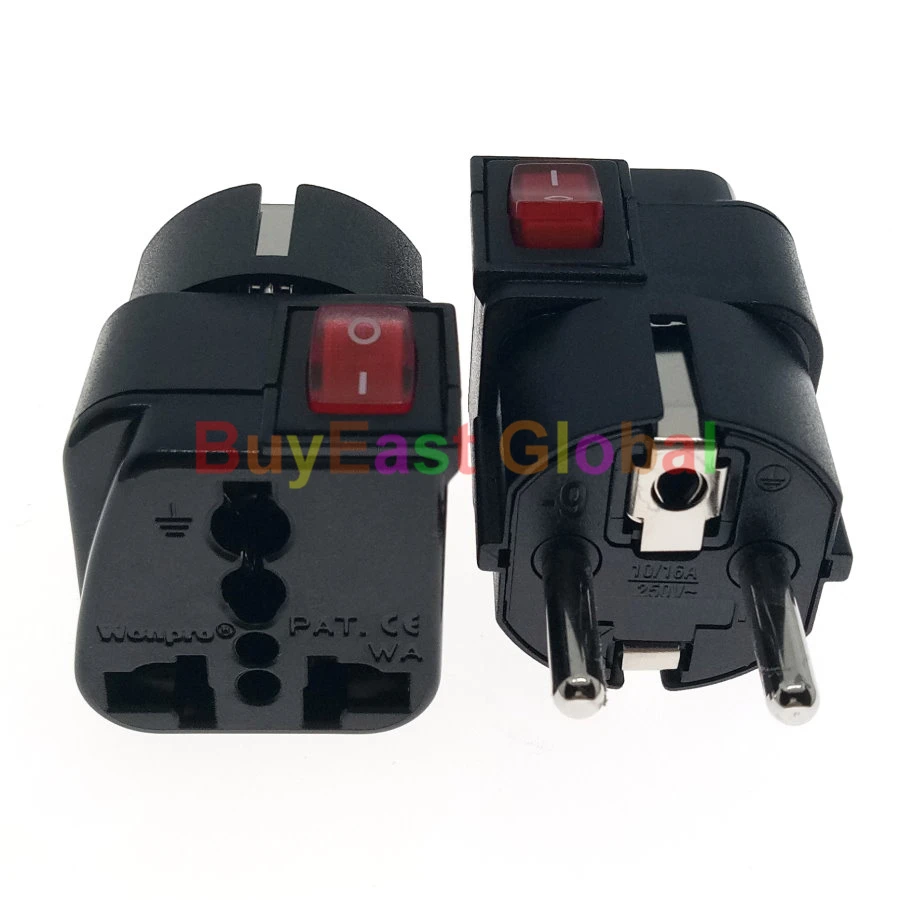 

Schuko German Israeli Korean Electrical Plug Adapter AC100~250V 16A With On/Off Main LED Switch