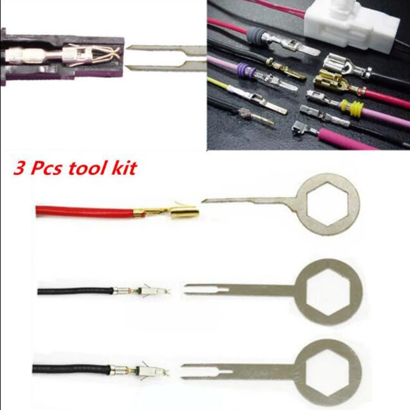 Hot 3pcs Terminal Removal Tool Key Pin Wire Crimp Connector Pin Extractor Kit