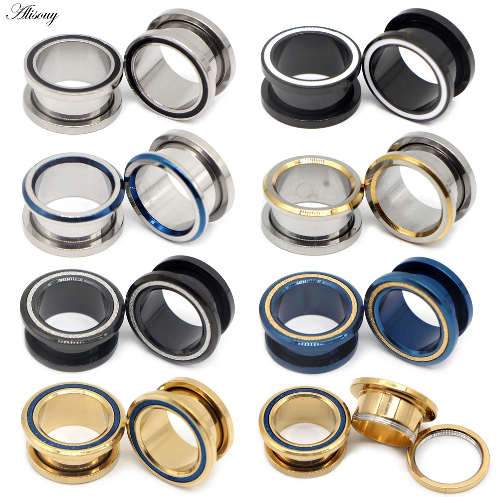 

Alisouy 2pc Stainles Steel Ear Plugs Tunnel Flesh Ear Gauges Hollow Piercings Ear Tunnels Expanders Mixed Color Body Jewelry