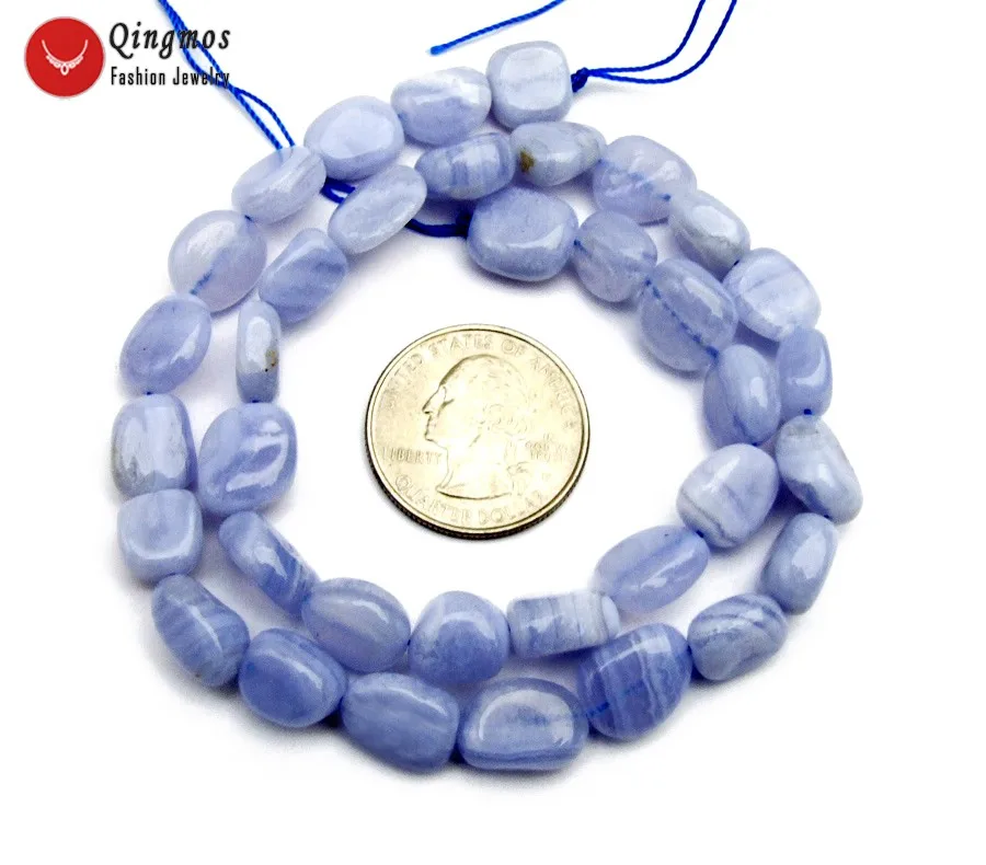 

Qingmos Natural 8-10mm Baroque Blue Lace Agates Stone Loose Beads for Beadwork Necklace Bracelet Earring DIY 15" Strands los818