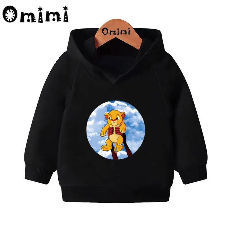 Mufasa& Simba& Nala/забавные свитера с рисунком короля льва детские толстовки с капюшоном крутой пуловер для малышей топы для девочек и мальчиков, осенняя одежда KMT5296 - Цвет: Black-5296M