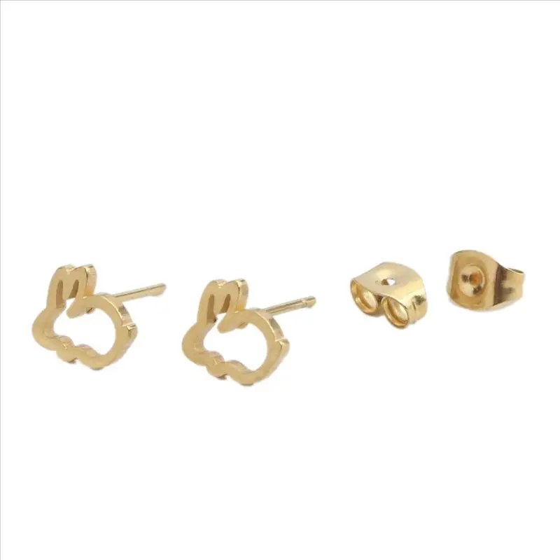 New Women's Earrings Stainless Steel Gold Rabbit Animal Ear Post Stud Trendy Cute Jewelry Wife Gift 9mm x 8mm 1 Pair | Украшения и