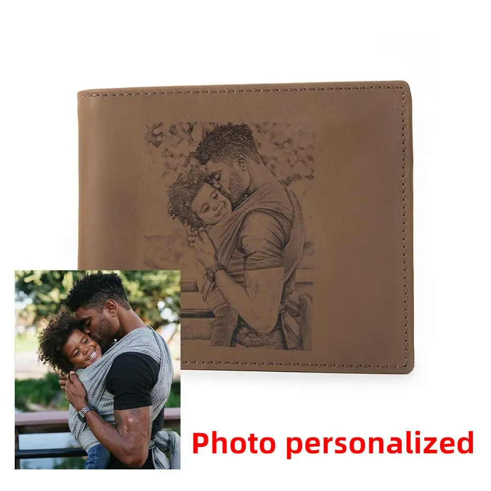 Wallet for Men High Quality Personalized Photo Leather Coin Purse Small Card Holder Portomonee Male Pocket Fathers Day Gifts afbeelding