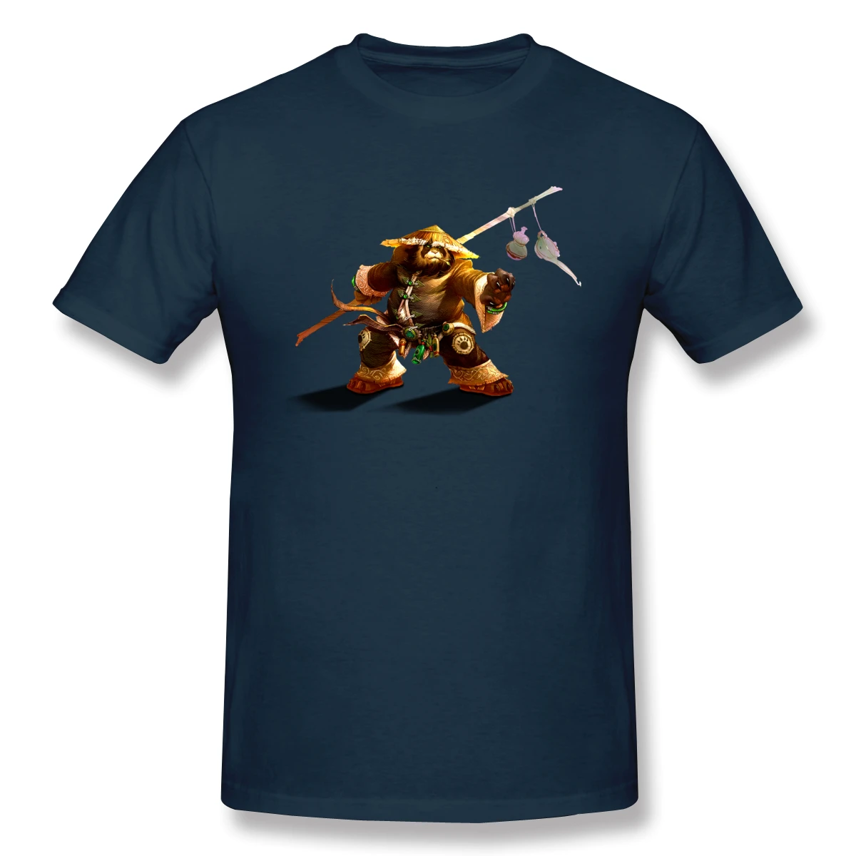 World Of Warcraft/Повседневная мужская футболка с круглым вырезом и принтом панды; Мужская и модная футболка в стиле хип-хоп из хлопка - Цвет: Тёмно-синий
