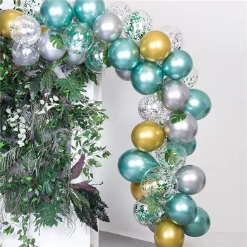 

50pcs 10''12" Balloon Garland Macaron Mint Green Gold Silver Metallic Balloons Arch Kit for Jungle Theme Party Birthday Decor