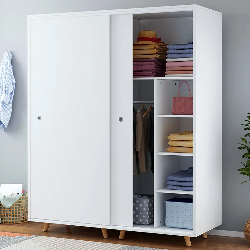

Wardrobe Assembly Bedroom Storage Economical Floor-type Double Sliding Door Cabinet Modern Minimalist Household Simple Wardrobe